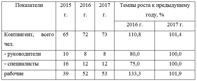 Численность и состав работников АО «КЭЛД» за 2015-2017 гг.
